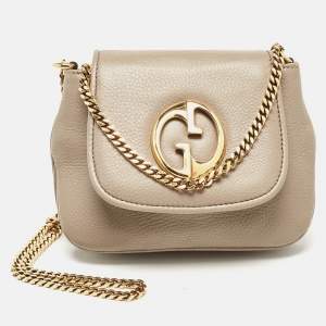 Pre Owned Gucci Beige Leather Small 1973 Chain Crossbody Bag
