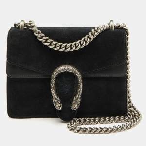 Pre Owned Gucci Black Suede and Leather Mini Dionysus Shoulder Bag