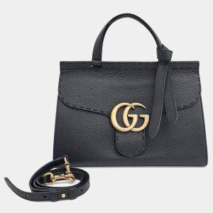 Pre Owned Gucci Black Leather GG Mamont Tote And Shoulder Bag