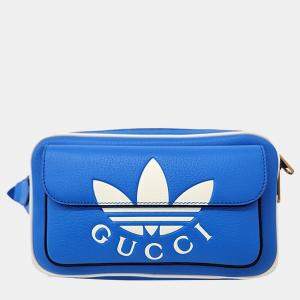 Gucci Blue Leather Trefoil Double Pouch Belt Bag