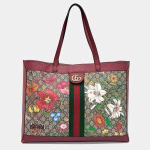 Pre Owned Gucci Beige Red PVC Ophidia GG Supreme Tote Bag