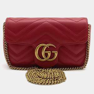Gucci Red Leather GG Marmont Super Mini Crossbody Bag