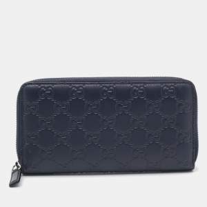 Gucci Navy Blue Guccissima Leather Zip Around Organizer Wallet