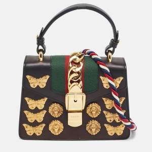 Gucci Black Leather Mini Animal Sylvie Top Handle Bag