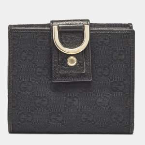Gucci Black GG Canvas and Leather Abbey Compact Wallet