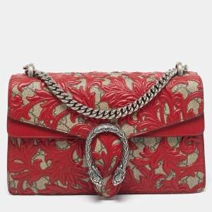 Pre Owned Gucci Red GG Supreme Canvas Small Dionysus Arabesque Shoulder Bag