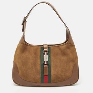 Pre Owned Gucci Brown Suede and Leather Jackie Bardot Hobo