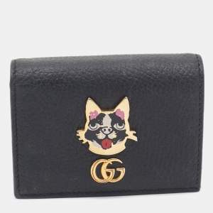 Gucci Black Leather GG Marmont Bosco Card Case