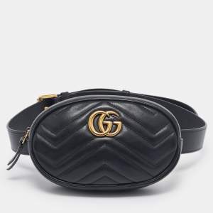 Gucci Black Matelassé Leather Mini GG Marmont Belt Bag