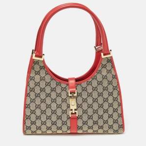 Pre Owned Gucci Red/Blue GG Canvas and Leather Jackie Bardot Bag