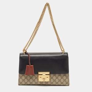 Gucci Tricolor GG Supreme Canvas and Leather Medium Padlock Shoulder Bag