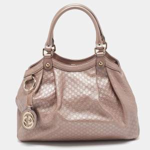 Pre Owned Gucci Metallic Pink Guccissima Leather Medium Sukey Tote