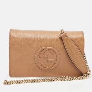 Gucci Beige Leather Soho Wallet On Chain