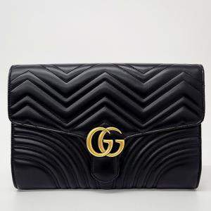 Gucci Black Leather  Marmont Matelasse Clutch