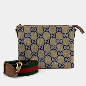 Gucci Beige Blue Fabric Jumbo GG Messenger Bag