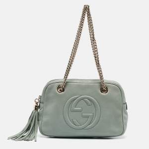 Pre Owned Gucci Mint Green Leather Medium Soho Tassel Chain Shoulder Bag