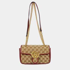 Pre Owned Gucci Beige Red GG Marmont Shoulder Bag