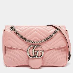 Gucci Pink Matelassé Leather Medium GG Marmont Shoulder Bag