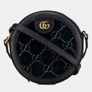 Gucci Dark Blue GG Velvet Ophidia Round Crossbody Bag