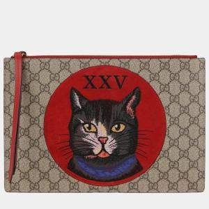 Gucci GG Supreme Canvas Mystic Cat Embroidery Clutch