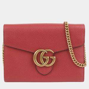Gucci Red Leather GG Marmont Chain Shoulder Bag