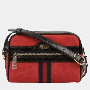 Gucci Red Patent Leather and Suede Mini Ophidia Shoulder Bag