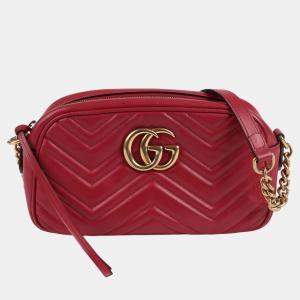 Gucci Red Leather Small GG Marmont Shoulder Bag