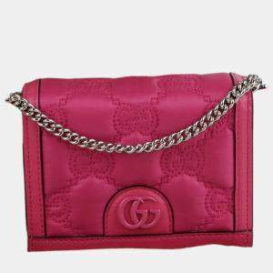 Gucci Pink Nylon Calfskin Enamel GG Matelasse Mini Chain Bag 