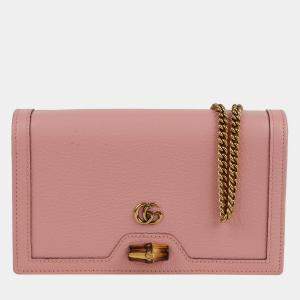 Gucci Wild Rose Textured Dollar Calfskin Mini Diana Chain Bag