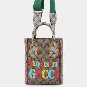 Gucci Beige/Ebony Canvas GG Supreme Mini Tote Bag