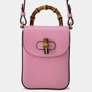 Gucci Pink Leather Bamboo Shoulder Bag