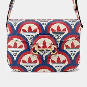 Gucci White/Red/Blue Leather Adidas Collaboration Horsebit Shoulder Bag