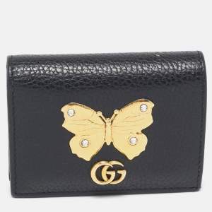 Gucci Black Leather GG Marmont Butterfly Bifold Wallet