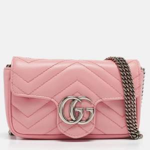 مملوكة مسبقًا Gucci Pink Matelassé Leather GG Marmont Super Mini Shoulder Bag
