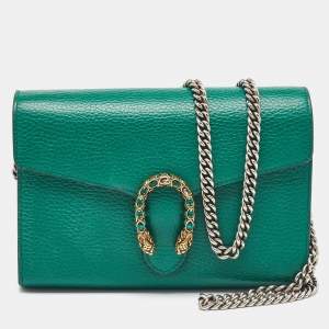 Gucci Green Leather Dionysus Mini Wallet on Chain
