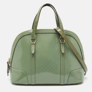 Pre Owned Gucci Green Micro Gussiccima Patent Leather Small Nice Dome Satchel