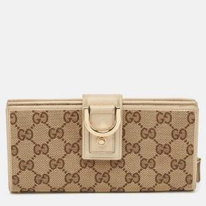 Gucci Beige GG Canvas and Leather Abbey Long Wallet