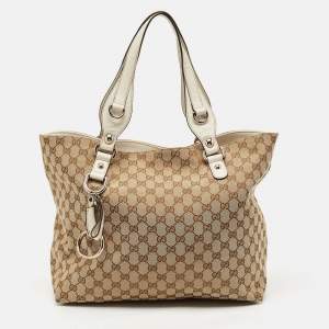 Gucci White/Beige GG Canvas Medium Icon Bit Tote