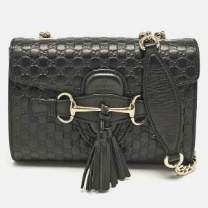 Pre Owned Gucci Black Micro Guccissima Leather Mini Emily Chain Shoulder Bag