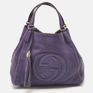 Pre Owned Gucci Purple Leather Soho Tassel Tote