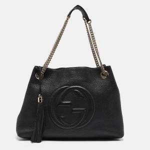 Pre Owned Gucci Black Leather Medium Soho Chain Tote