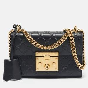 Gucci Black Guccissima Leather Small Padlock Shoulder Bag