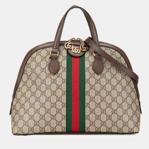 Gucci Brown Canvas Medium GG Supreme Ophidia Web Satchel Bag