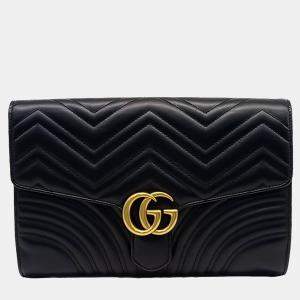 Gucci Black Leather GG Marmont Clutch Bag