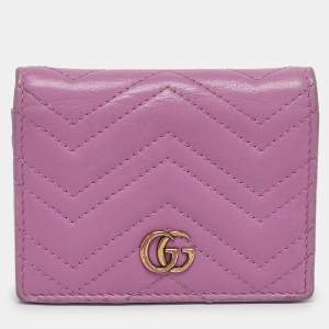 Gucci Purple Matelassé Leather GG Marmont Card Case
