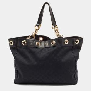 Gucci Black GG Canvas and Leather Positano Tote