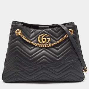 Gucci Black Matelassé Leather Medium GG Marmont Tote