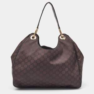 Gucci Dark Brown GG Nylon and Leather Colbert Hobo