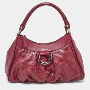 Gucci Dark Red Embossed Horsebit Leather Hobo