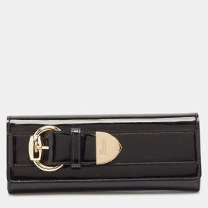 Gucci Black Patent Leather Romy Buckle Clutch